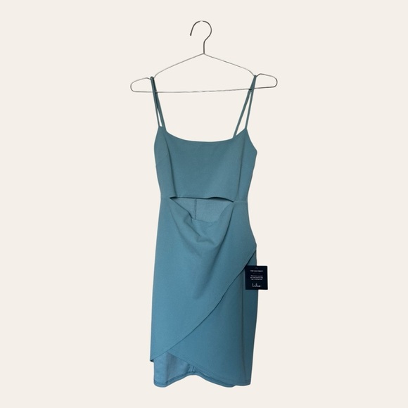 NWT Lulus Cutout On The Town Sage Blue Cutout Bodycon Dress Medium - Picture 6 of 8